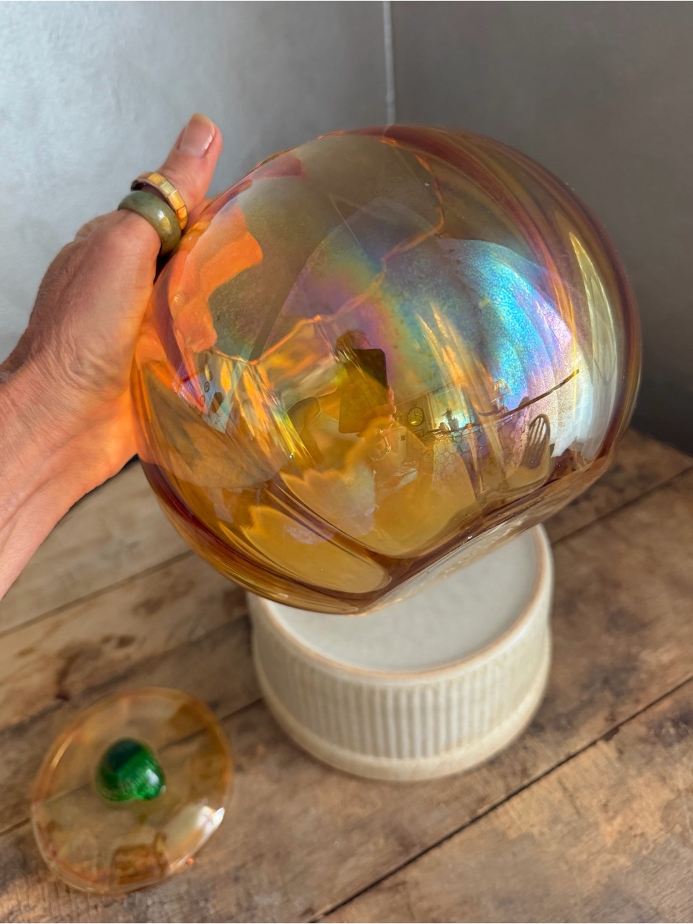 Vintage Princess House Iridescent Pumpkin Jar & Lid - Picture 5 of 5